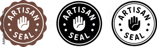 Artisan Seal Badge Vector Set – Handcrafted Quality Logo Icons in Brown, Black, and White