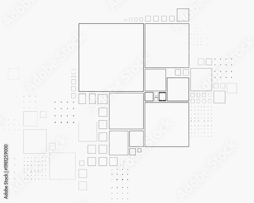 Abstract Geometric Composition with Varying Squares and Dots Grid templateVector backgroundGeometric