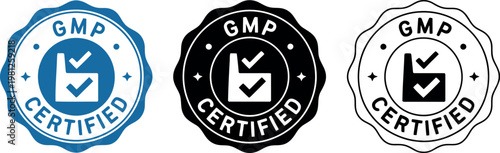 GMP Certified Badge Icons Set – Quality Assurance, Compliance, and Certification Vector Labels