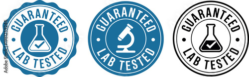 Guaranteed Lab Tested Badge Set with Laboratory Icons for Quality Assurance and Certification Labels