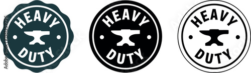 Heavy Duty Badge Icons Set with Anvil Symbol for Industrial and Manufacturing Branding