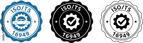 ISO TS 16949 certification badge icons set for automotive quality management and compliance standards