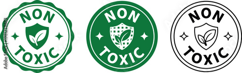 Tableau sur toile Non Toxic Badge Icons Set – Green Eco Friendly Labels for Safe Organic Products
