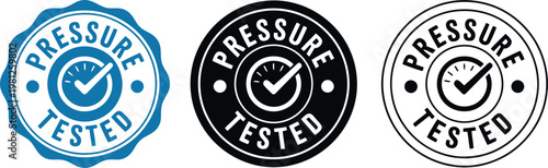 Pressure Tested Badge Set – Quality Assurance Vector Icons in Blue, Black, and White for Certification Labels