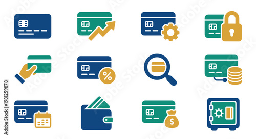 Business finance credit card icons colorful set with payment security banking transaction isolated on white background concept of digital payment