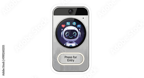 Smart lock with cartoon robot face on screen for secure entry
