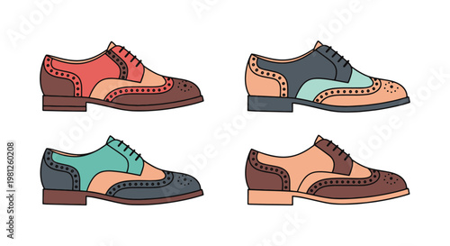 Brogues Line art vector set simple abstract color design