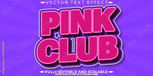 Pink club text effect, editable vintage and retro text style