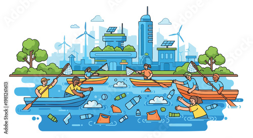 Community Volunteers Paddle to Clean Up Polluted Rivers, Promoting a Sustainable Future in Eco-Friendly Urban Landscapes