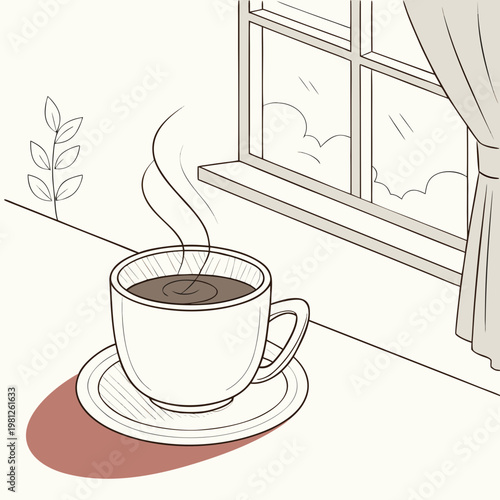 A steaming cup of coffee on a saucer