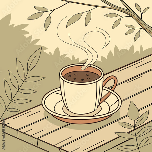 A steaming cup of coffee on a saucer