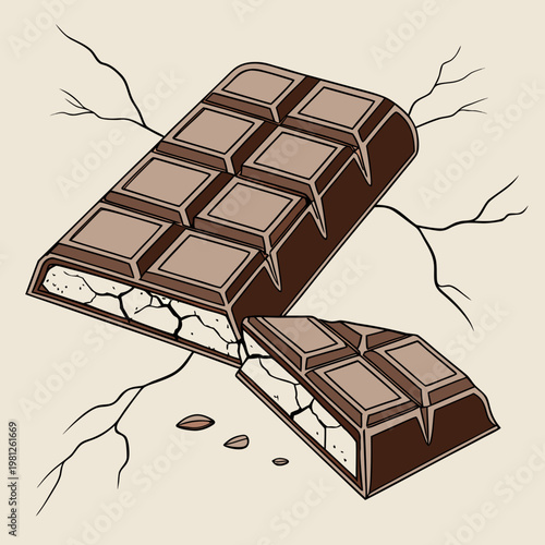 A broken chocolate bar on a cracked surface