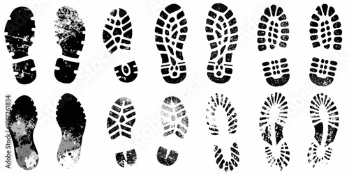 Collection of diverse shoe sole prints on a white background