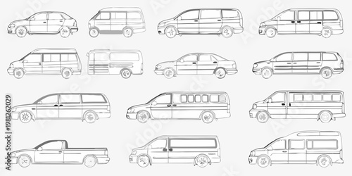 Collection of various vehicle outlines displayed in a grid arrangement
