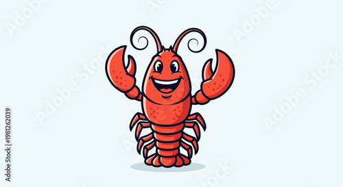 Cartoon lobster illustration with cheerful expression and raised claws