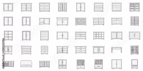 Collection of diverse cabinet and dresser icons in a grid layout
