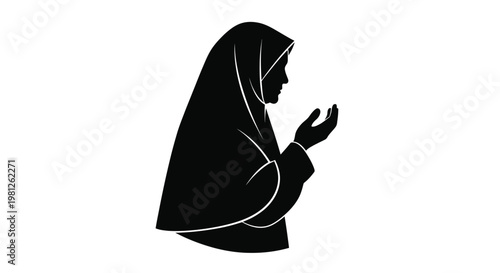 Muslim woman in traditional hijab praying a striking silhouette