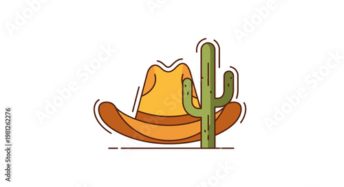 Western Cowboy Hat and Cactus Illustration.