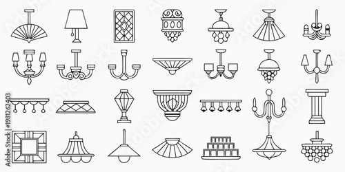 Collection of various linear lamp and chandelier designs in black and white