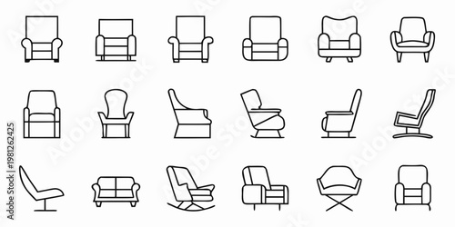 Collection of various chair outlines in a simple linear style