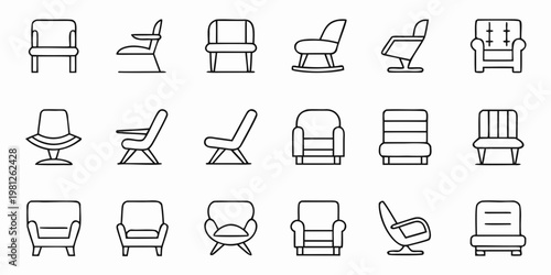 Collection of various chair designs presented in a simple line art style