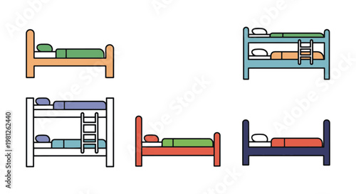 Bunk Bed Line art vector set simple color pattern illustration