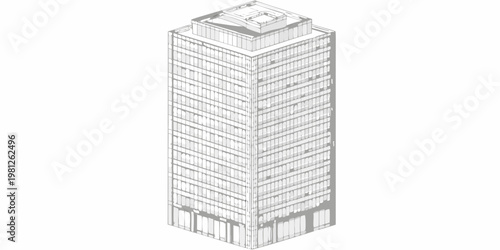 Architectural rendering of a modern high rise building with glass facade