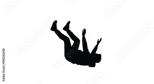 A person falling through the air dynamically posed black silhouette