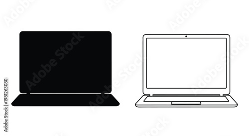 Two laptop depictions a solid form and an outline silhouette