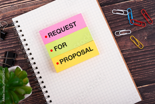 Request For Proposal text on colorful paper note
