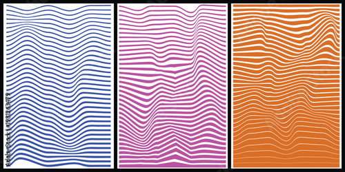 Colorful wavy line patterns in blue pink and orange hues for backgrounds or textures  vibrant wavy lines in different colors