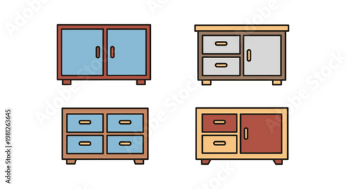 Cabinet with Drawers Line art abstract simple creative illustration