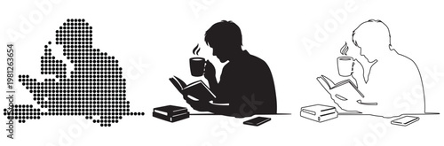 Person enjoying a quiet moment reading a book with a warm drink.