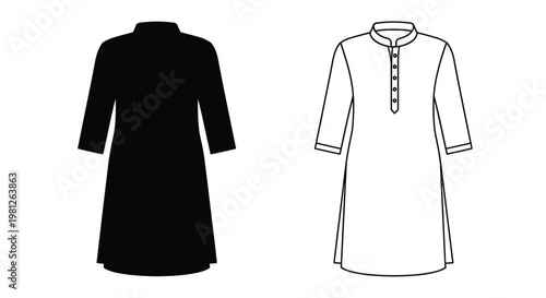 Two kurta designs one black and one white shown as a silhouette