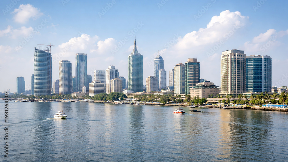 Obraz premium modern harbor skyline minimal wide shot