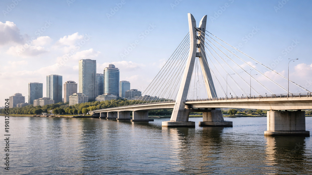 Obraz premium contemporary african bridge architecture over river modern urban infrastructure