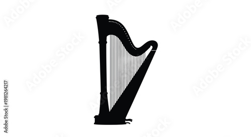 Elegant black harp design against a white background a striking silhouette