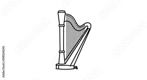 Simple line drawing of a harp a musical instrument silhouette