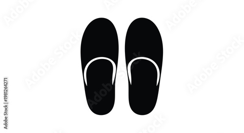 Pair of black flip flops against a white background silhouette
