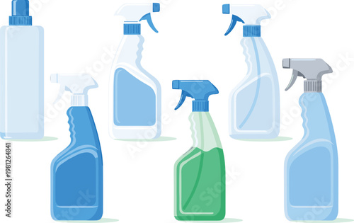 Cleaning Spray Bottle Collection Illustration Set with Household Detergent Containers for Hygiene, Sanitation, and Domestic Cleaning Product Design