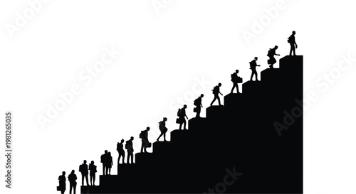 people climbing up a steep staircase to success