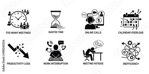 Black and white showing workplace productivity challenges and office burnout