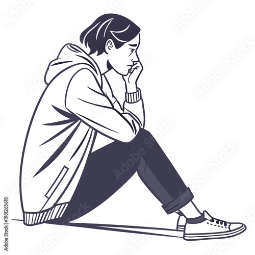 A man sitting on the floor with his hand on his face looking sad and depressed