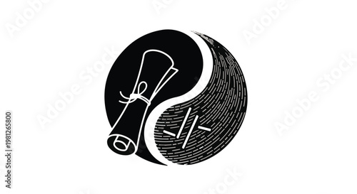 yin yang symbol with scroll and plus minus sign