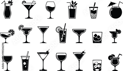 Cocktail glass icon, vector silhouette collection, drinks glasses, beverage Illustration design vector art.