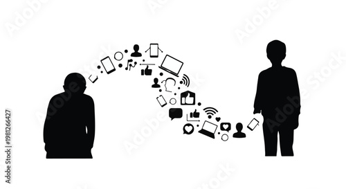 people communicating with digital media icons