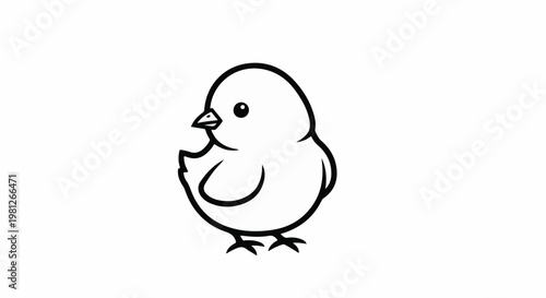 Cute cartoon chick with simple outline on white background