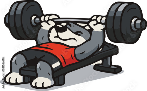 Cartoon dog lifting heavy weights.