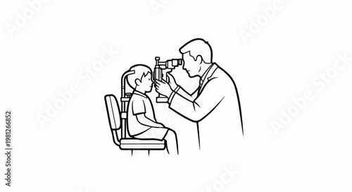 Doctor examines a child's eyes with a medical instrument