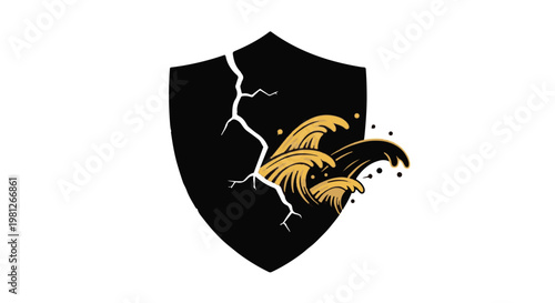 Golden eagle breaking through shield security concept